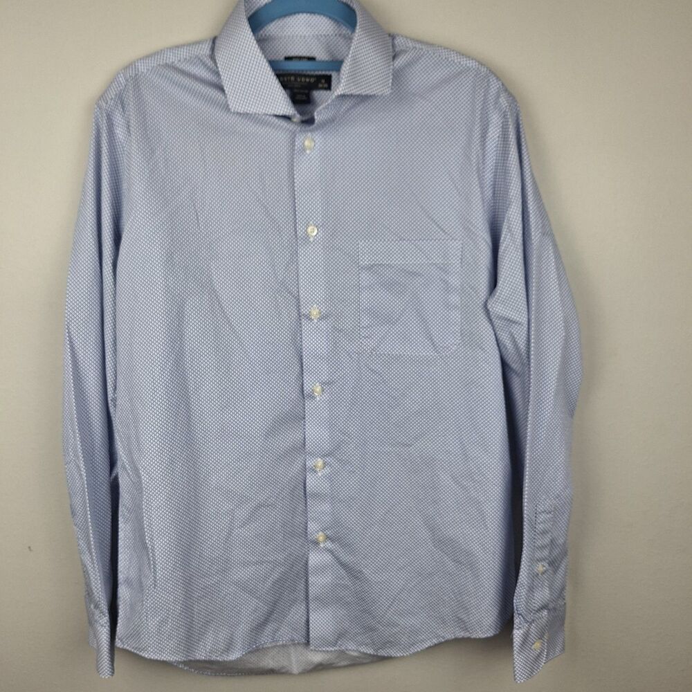 Pronto Uomo Men’s 16 34/35 Easy Care Slim Fit Blue/White Dress Shirt